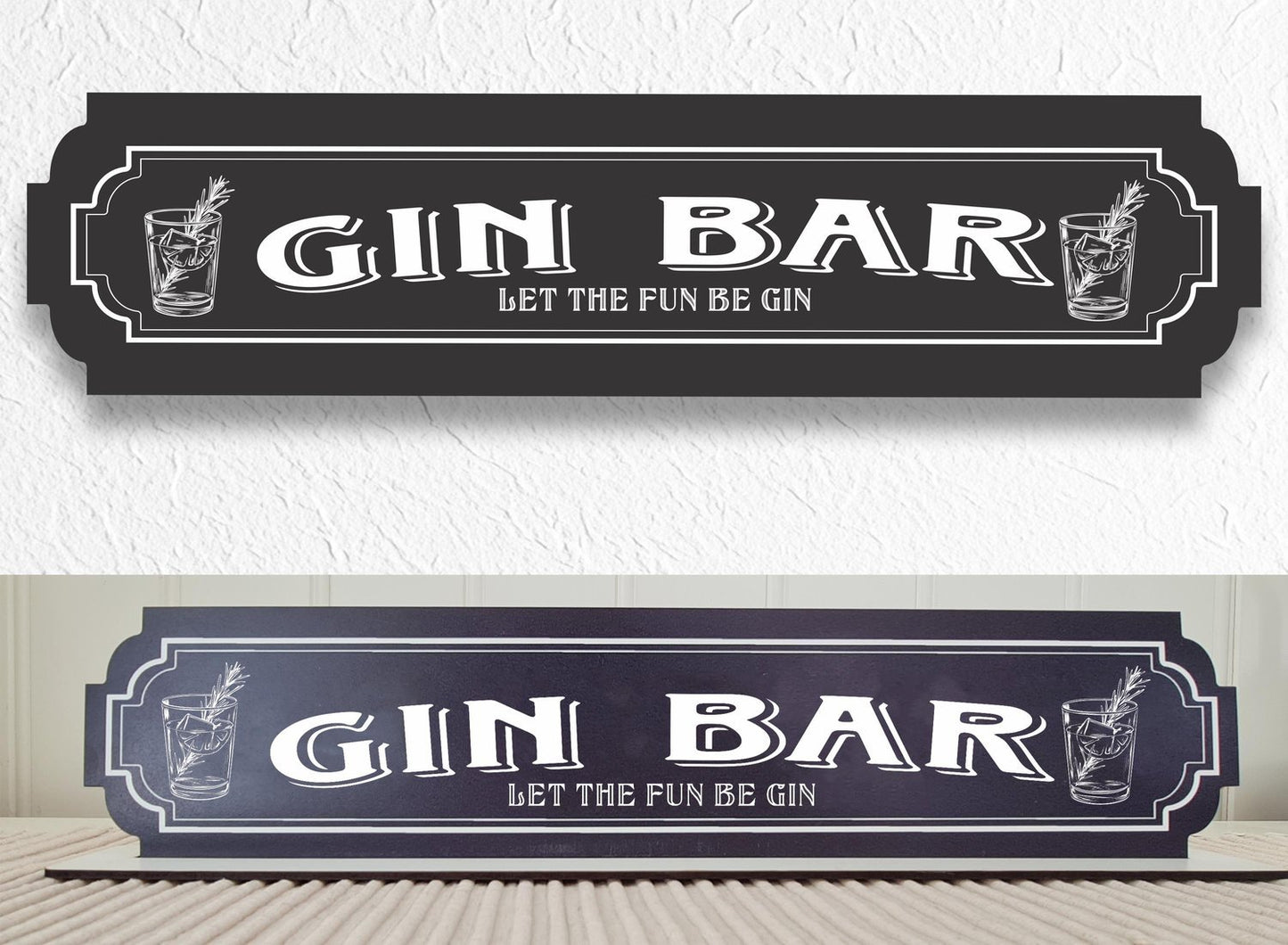 Gin Bar svart skylt - Gin Bar med stativbasen 35x80mm mancave, home bar