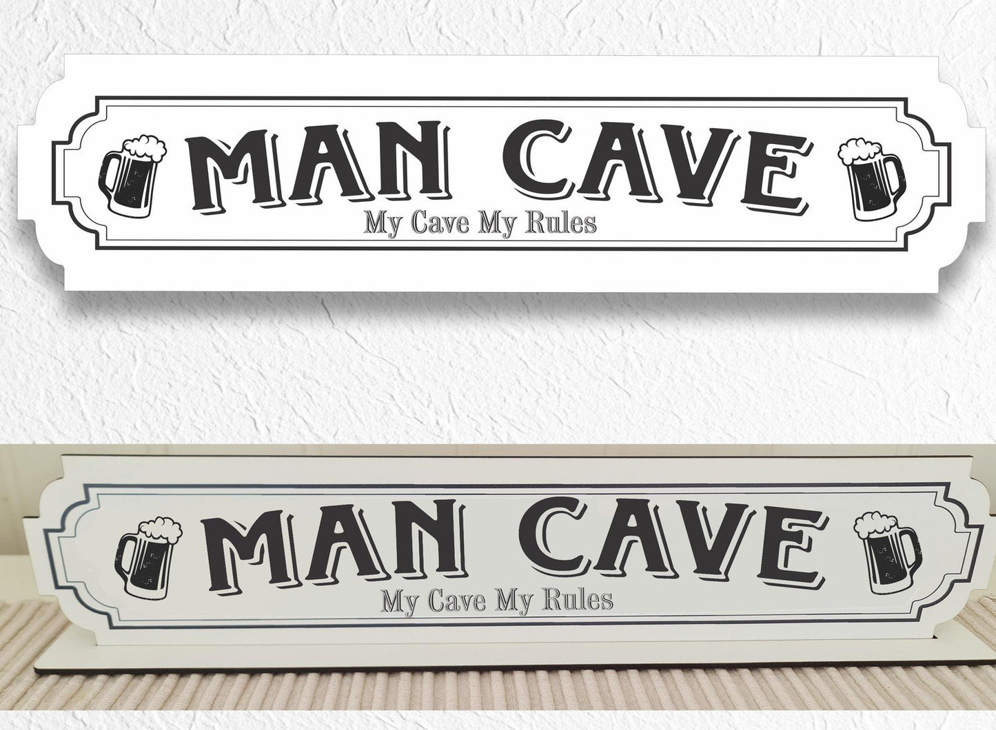 Man Cave vit skylt - Man Caveskylt med stativbasen 350x80mm beer, home bar