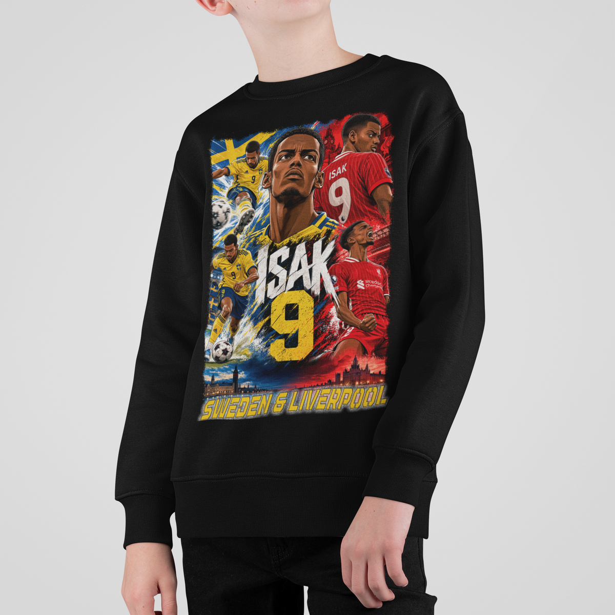 Alexander Isak Sweatshirt – Sverige & Liverpool – Svart – Barn & Vuxen