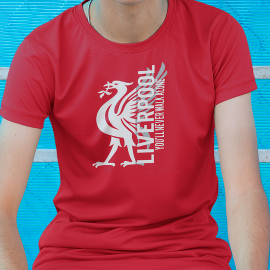 Liverpool röd T-shirt med Liverbird You'll never walk alone
