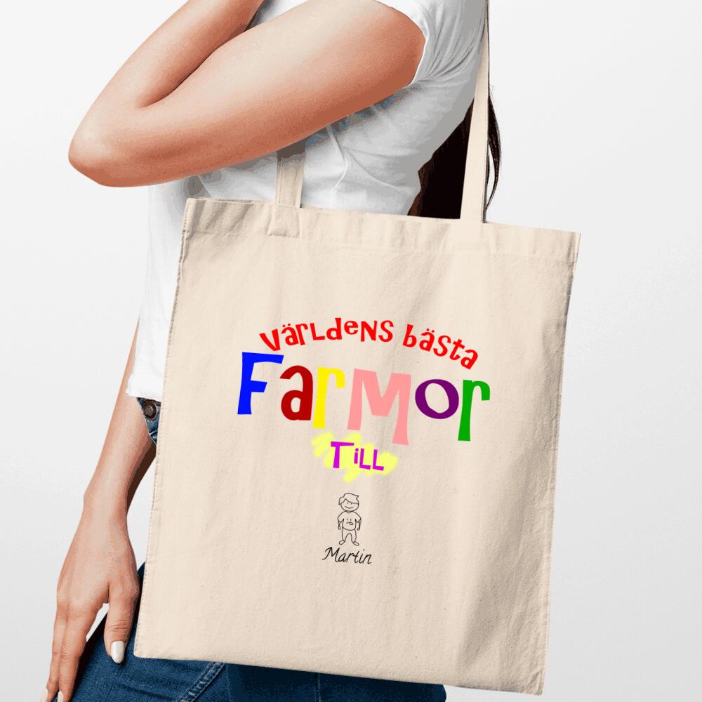Farmor tygkasse med personligt barnbarn tryck - Egen design & tryck