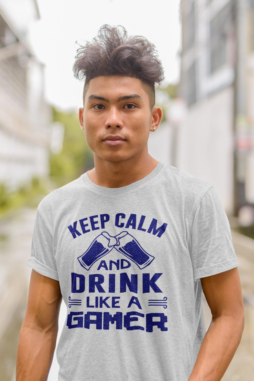 Gråmelerad T-shirt med drink like a gamer design - Highstreet.se