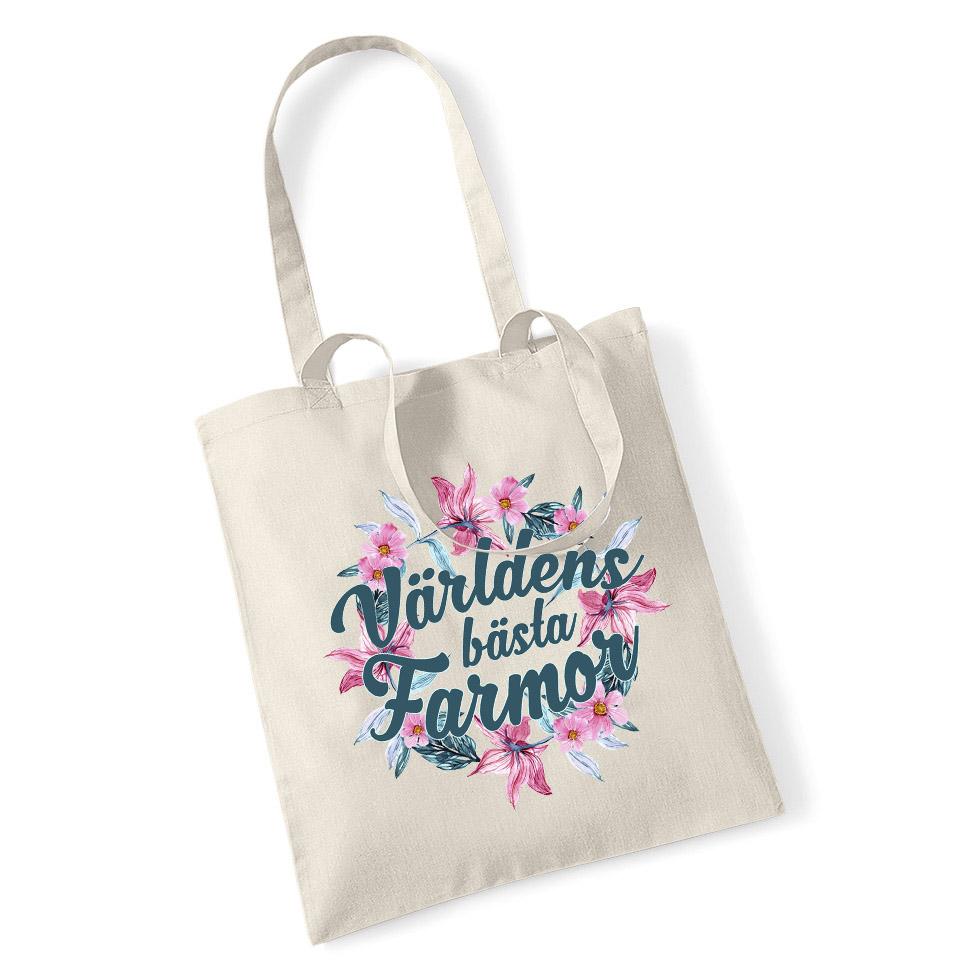 Tygkasse Världens bästa Farmor shopping väska - Tote bag Bloom - Highstreet.se