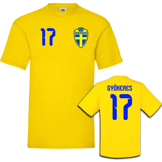 Sverige Gyökeres 17 T-shirt – Gul Spelare Supportertröja till i Barn & vuxen storlekar