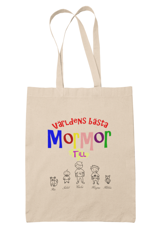 Personlig Mormor Tygkasse med eget tryck upp till 6 barnbarn namn