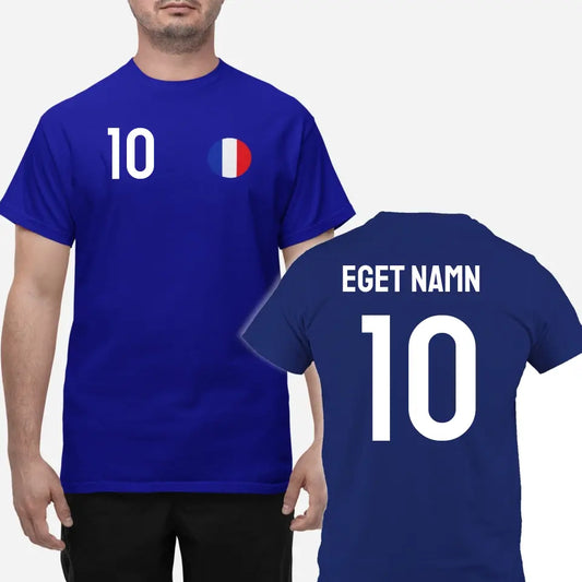 Frankrike Landslag t-shirt med eget namn & nummer tryck - french blå