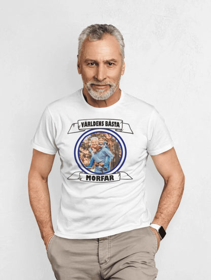 Morfar t-shirt med eget foto tryck Världens bästa personligt design