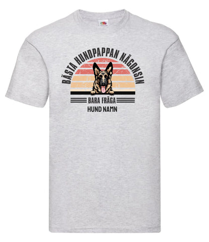 Personlig hund t-shirt med Bästa hundpappa välj hundras och eget namntryck