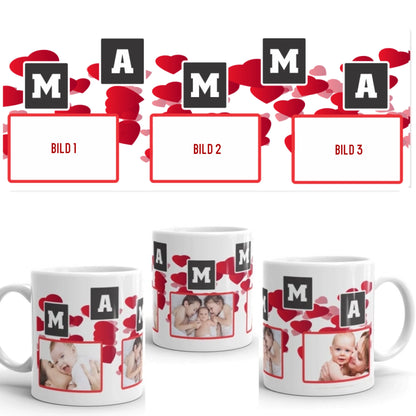 Mamma mugg med 3 st foto design. Personlig mugg med eget val av foto.