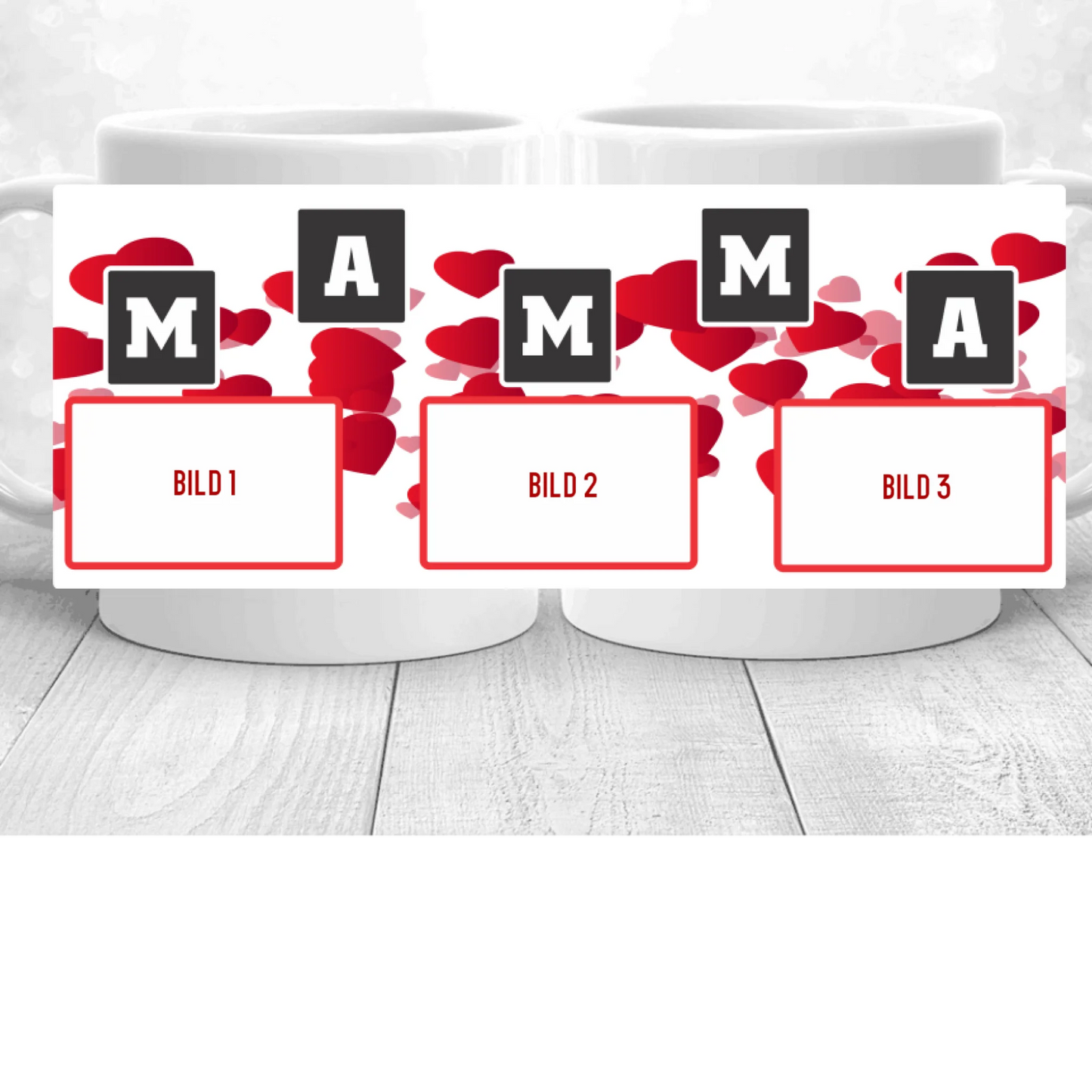 Mamma mugg med 3 st foto design. Personlig mugg med eget val av foto.
