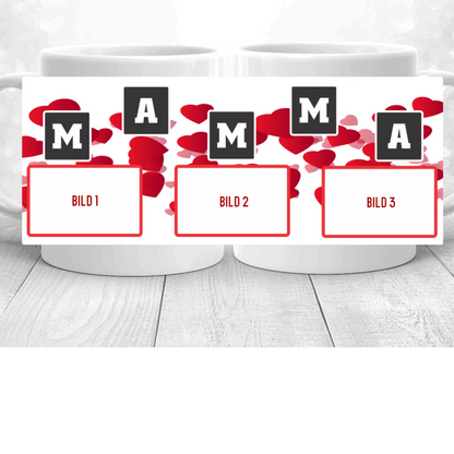 Mamma mugg med 3 st foto design. Personlig mugg med eget val av foto.