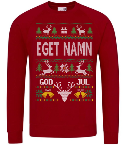 Personlig jultröja med eget namn – designa live i rött eller svart