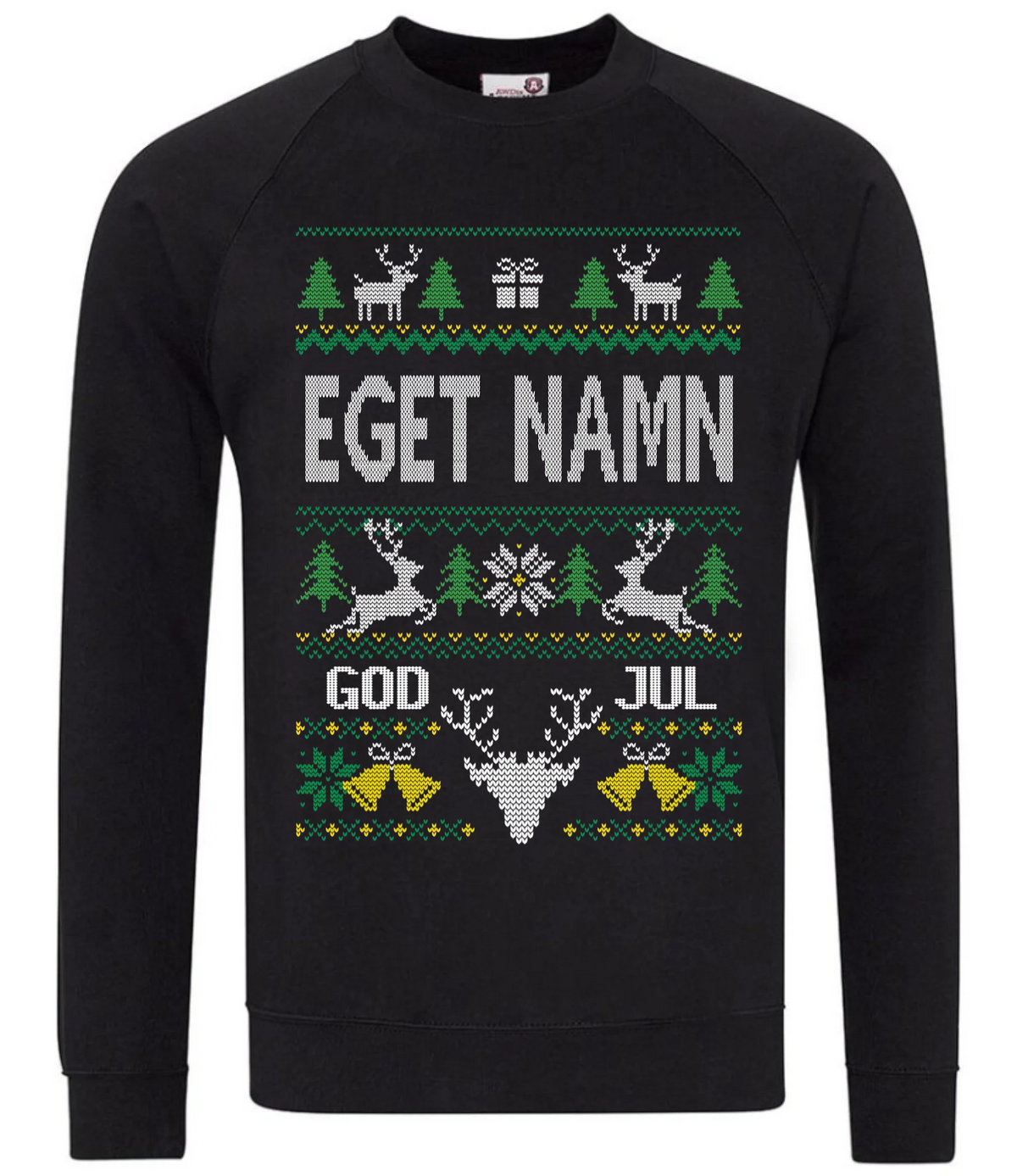 Personlig jultröja med eget namn – designa live i rött eller svart