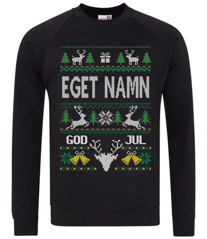 Personlig jultröja med eget namn – designa live i rött eller svart