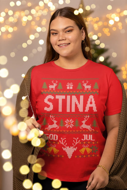 bella-canvas-t-shirt-mockup-of-a-woman-posing-with-christmas-lights-m30414