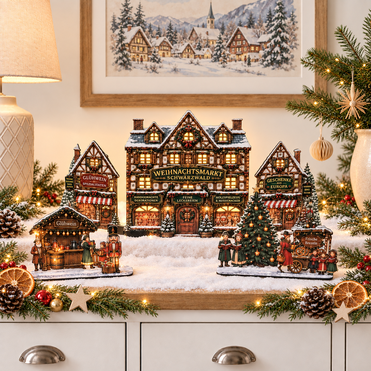 German Christmas Street julby – LED-förberedd tysk julmarknad, upp till 72 cm