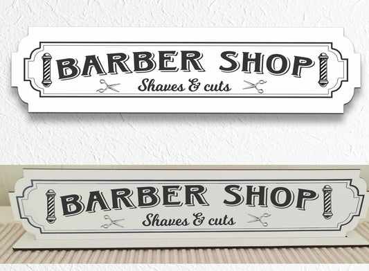 Barber shop Vit skylt - frisörsskylt med stativbasen 35x80mm salong frisör
