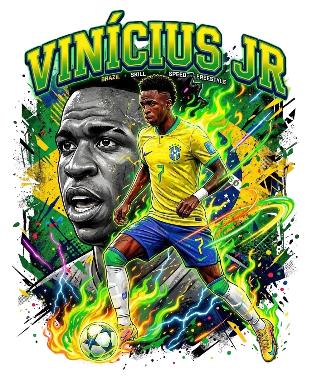 Brasilien Vinícius Jr 7 T-shirt – Polyester Sporttröja med tryck fram & bak