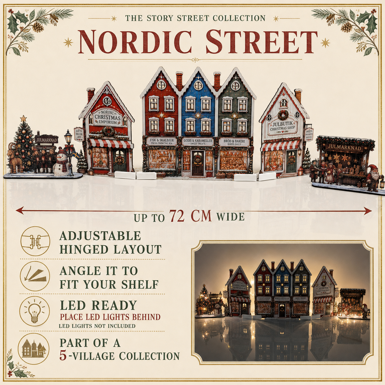 Nordic Street julby – LED-förberedd skandinavisk juldekoration, upp till 72 cm
