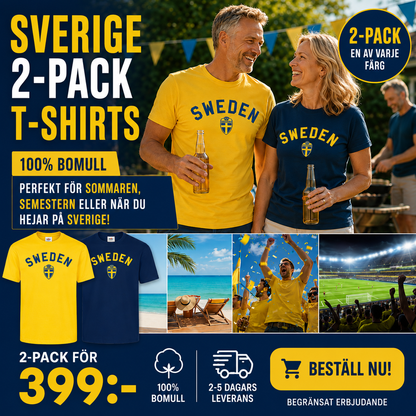 Sverige T-Shirt 2-Pack – Gul & Marinblå 🇸🇪