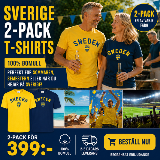Sverige T-Shirt 2-Pack – Gul & Marinblå 🇸🇪