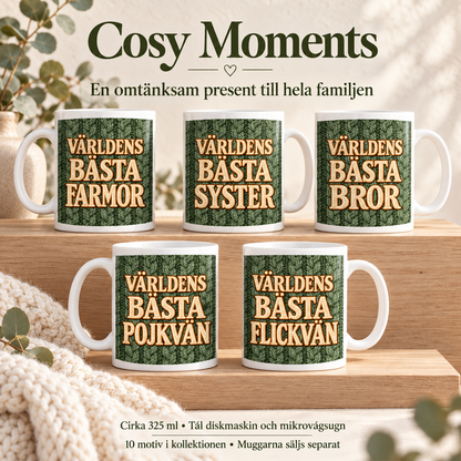 Världens bästa Farfar – Mugg med olivgrönt stickat motiv, 11 oz | Cosy Moments