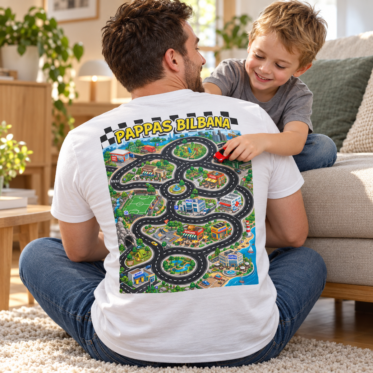Pappas Bilbana T-shirt – Fantastisk Pappa – Tryck fram & bak – Fars dag-present