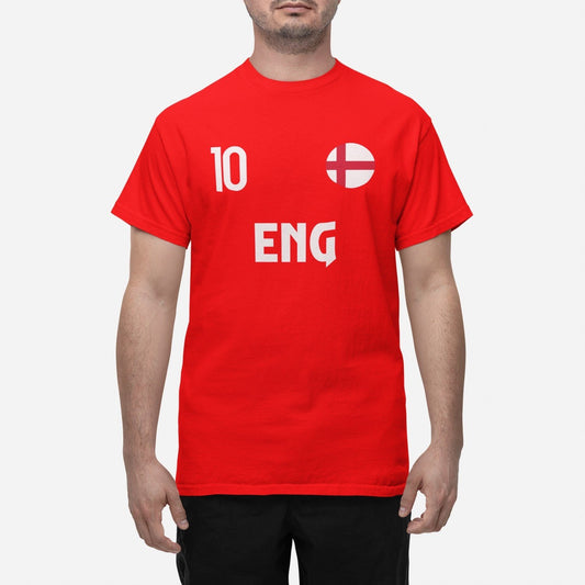 England landslag t-shirt i röd med ENG & 10 fotboll VM 2026