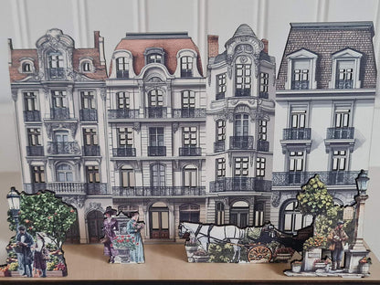 European Townhouse Miniature Scene - perfekt för LED-ljusbelysta fönster