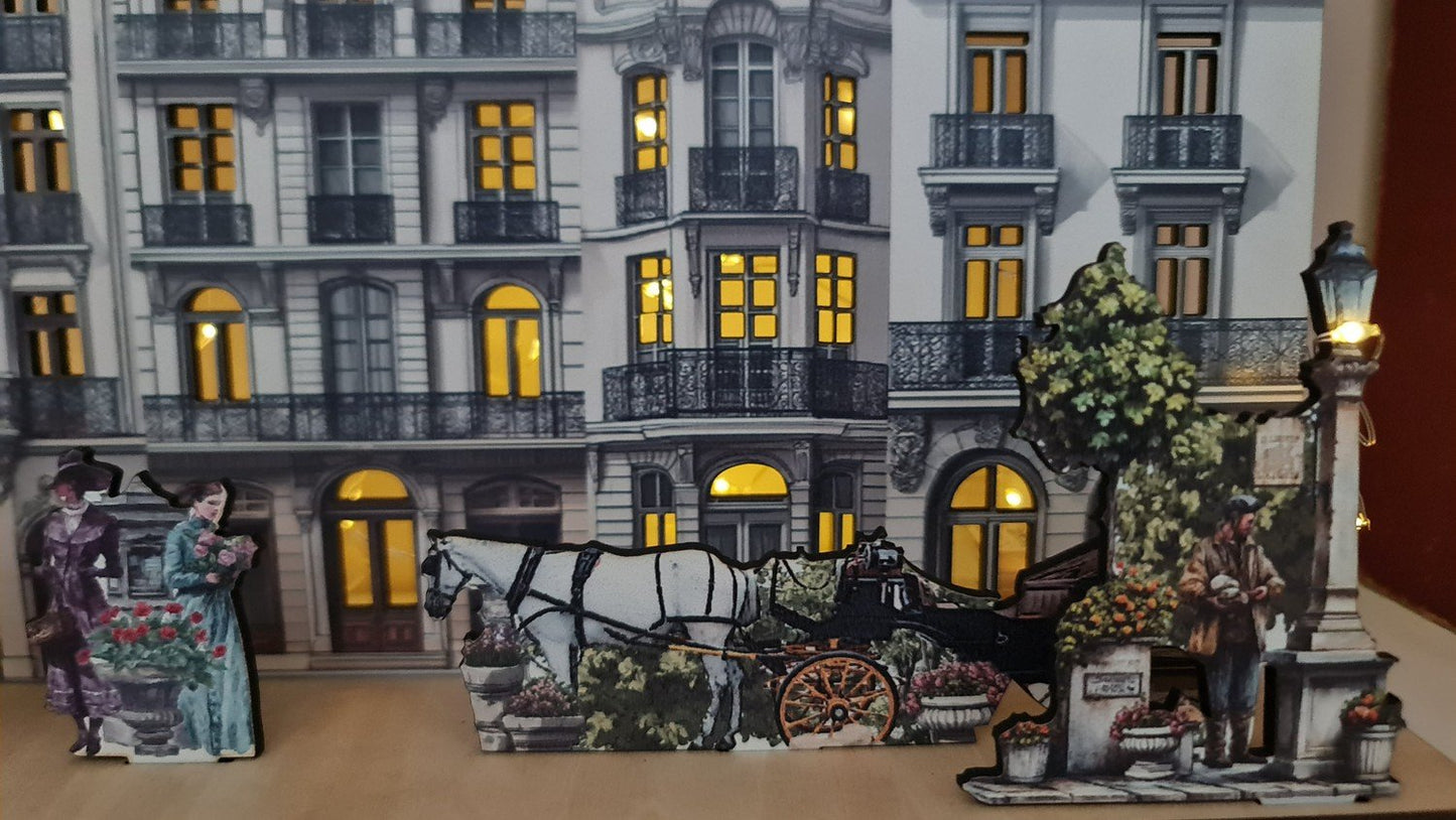 European Townhouse Miniature Scene - perfekt för LED-ljusbelysta fönster