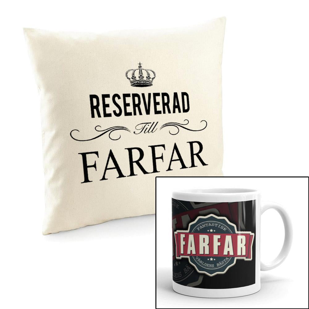 Farfar reserverd kuddfodral 40x40 & mugg paket