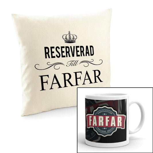 Farfar reserverd kuddfodral 40x40 & mugg paket