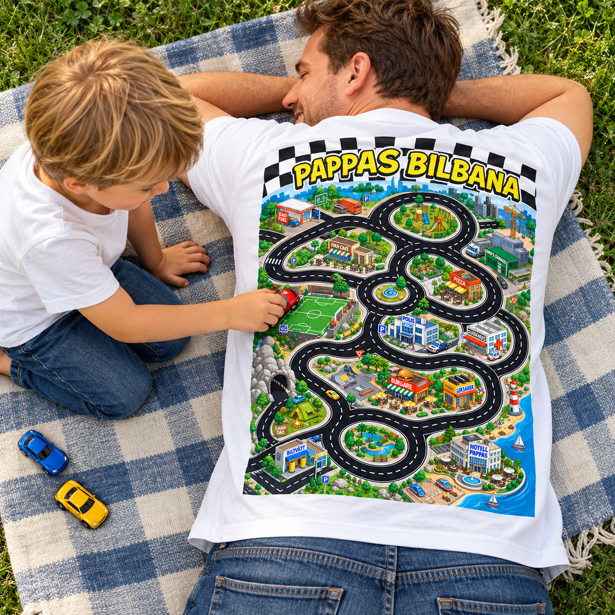 Pappas Bilbana T-shirt – Fantastisk Pappa – Tryck fram & bak – Fars dag-present