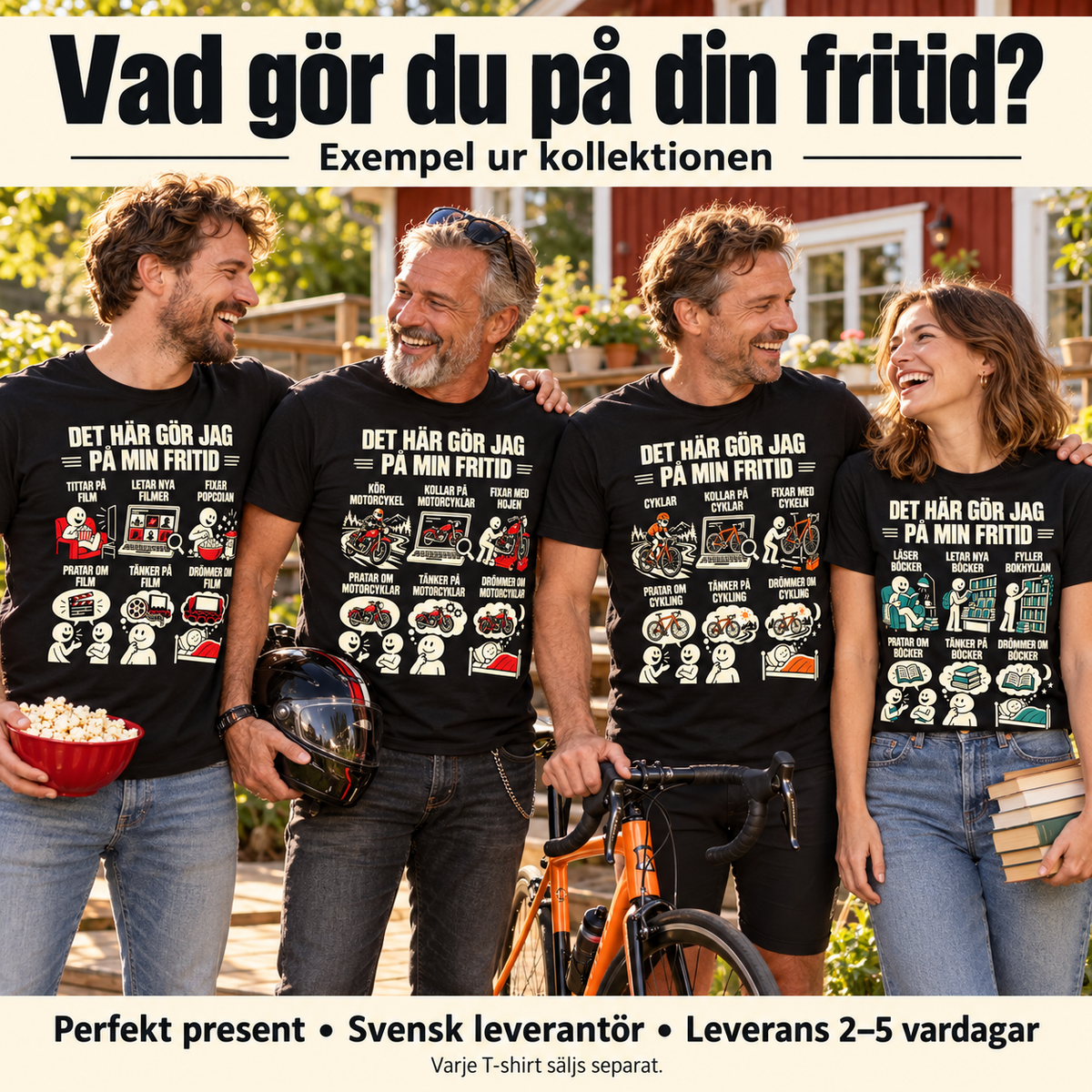 Bok T-shirt - Det här gör jag på min fritid - Present till bokälskare