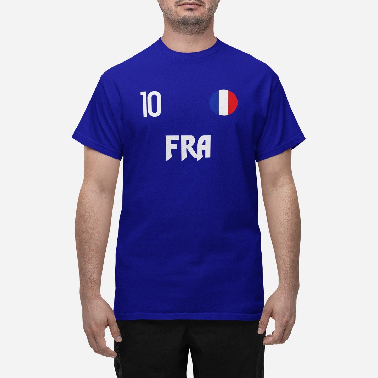 Frankrike landslag t-shirt i marin blå med FRA & 10 fotboll