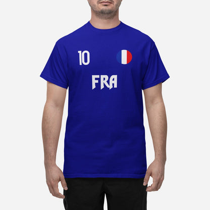 Frankrike landslag t-shirt i marin blå med FRA & 10 fotboll