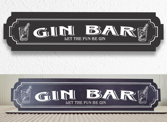 Gin Bar svart skylt - Gin Bar med stativbasen 35x80mm mancave, home bar