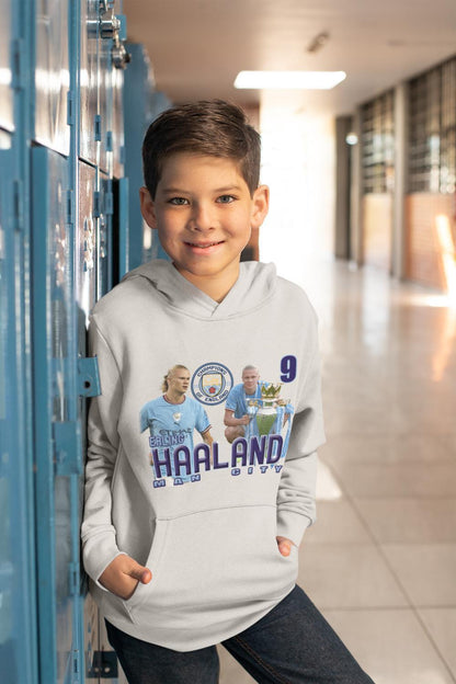 Haaland champions Man. City - Ask grå huvtröja