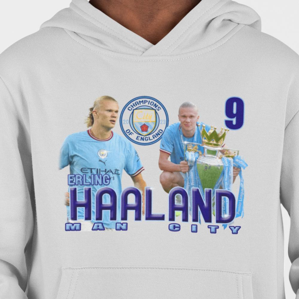 Haaland champions Man. City - Ask grå huvtröja