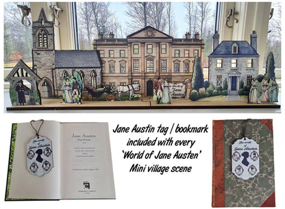 Jane Austen  byscen i miniatyr för hylla Lägg till LED-lampor för att ge liv