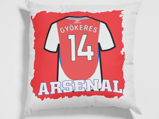 Pillow with Arsenal FC jersey design on a white background