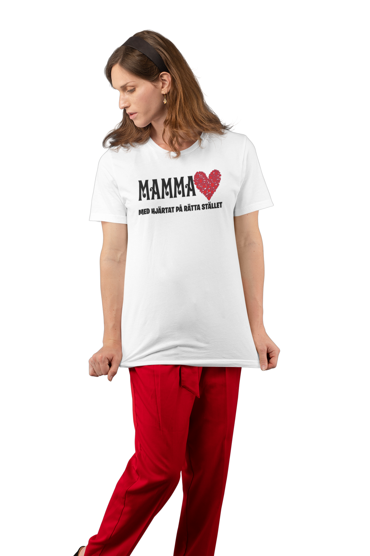 Mamma vit T-shirt  - Mamma, med hjärtat på rätta stället