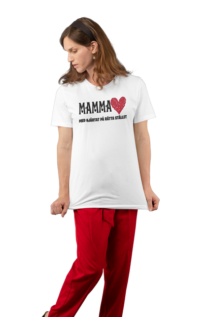 Mamma vit T-shirt  - Mamma, med hjärtat på rätta stället