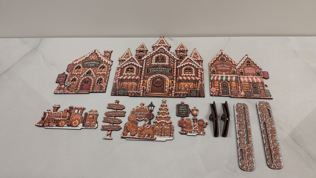 Gingerbread Story Street julby – LED-förberedd pepparkaksby, upp till 72 cm