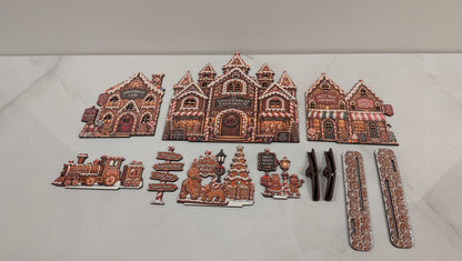 Gingerbread Story Street julby – LED-förberedd pepparkaksby, upp till 72 cm