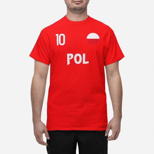 Polen landslag t-shirt i röd POL & 10 fotboll VM 2026