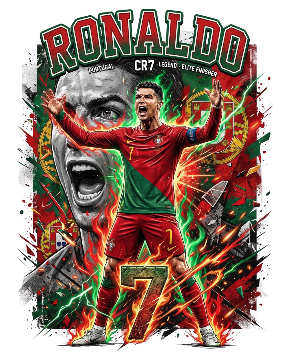 Portugal Ronaldo 7 T-shirt – Polyester Sporttröja med tryck fram & bak