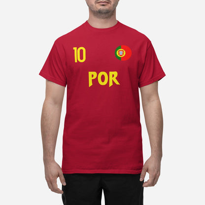 Portugal landslag t-shirt i röd med POR & 10 fotboll VM 2026