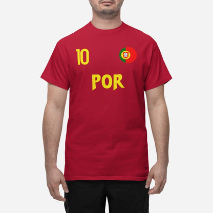 Portugal landslag t-shirt i röd med POR & 10 fotboll VM 2026
