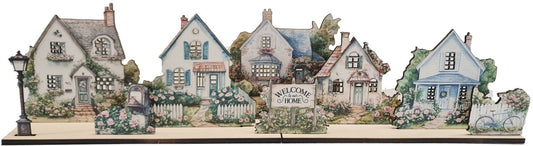 Rose Garden Cottage Mini Village Scene Placera LED-lampor för upplysta fönster